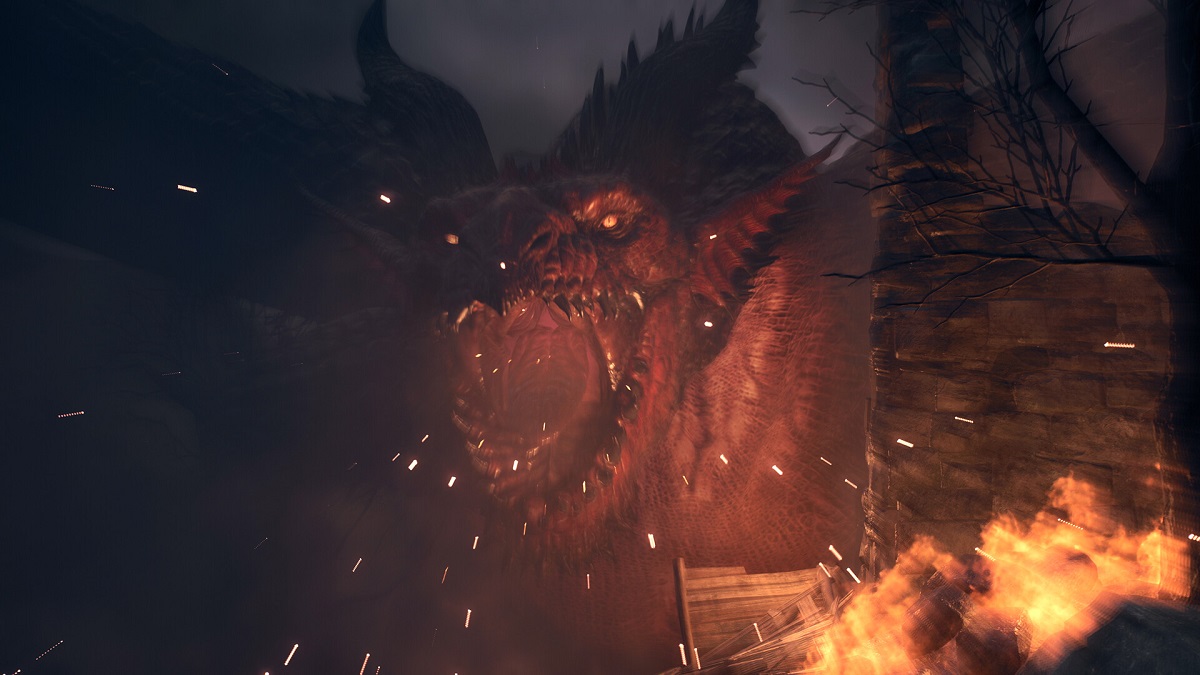 Dragon's Dogma 2: a large dragon roaring towards the camera.