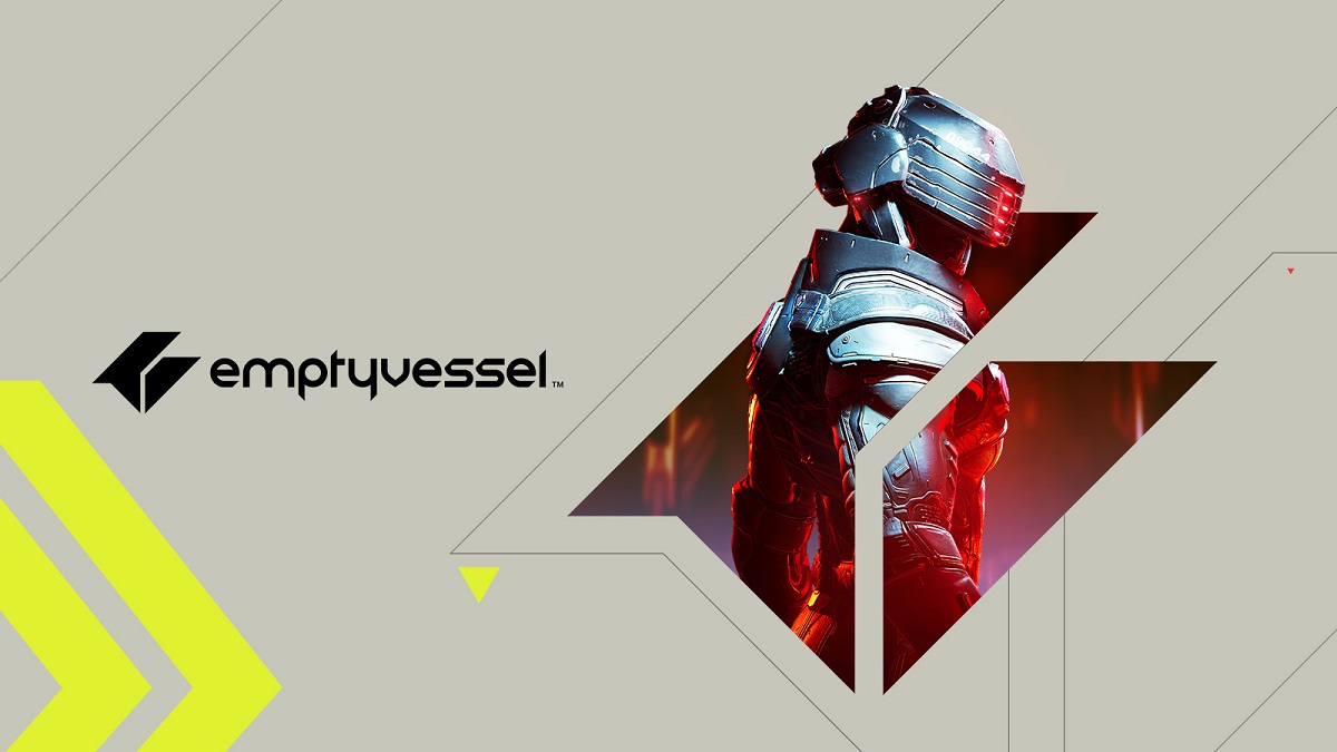 The Emptyvessel logo on a gray background with a futuristic-looking soldier to one side.