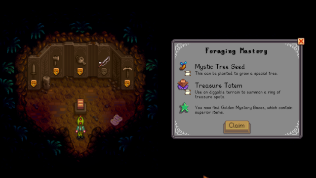 Rewards given for Foraging Mastery in Stardew Valley