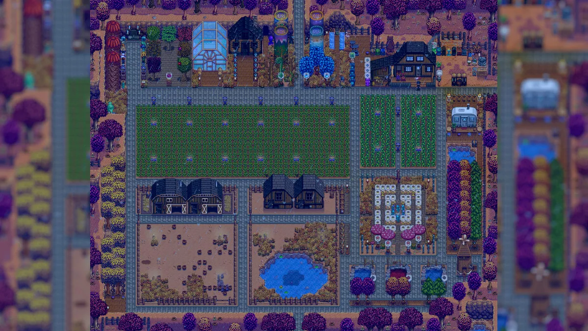 A screenshot of the entire farm in Stardew Valley