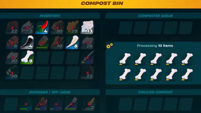 LEGO Fortnite compost bin menu for creating biomass