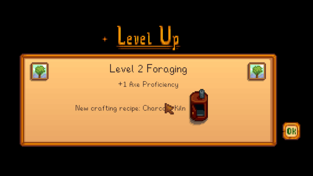 Text box which displays when you level up a skill in Stardew Valley