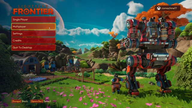 Lightyear Frontier introduction screen with singleplayer, multiplayer, and settings options