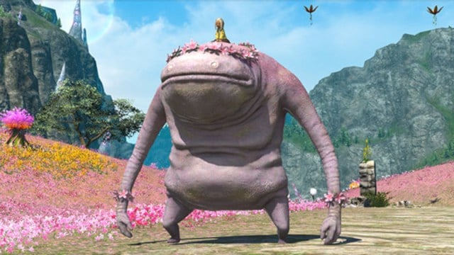 Peatie mount in FFXIV, also known as the pink goobbue mount