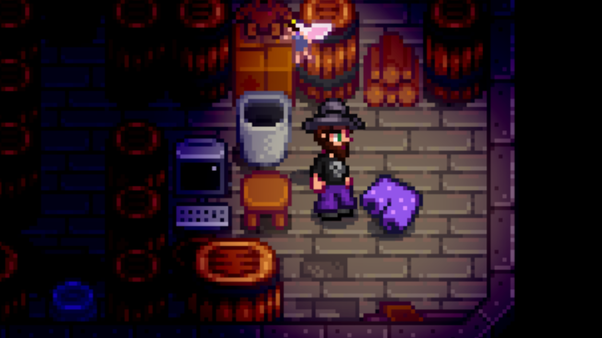 Mayor Lewis' Lucky Purple Shorts within the new cellar area of Stardew Valley