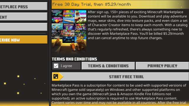 Minecraft Marketplace Pass details page