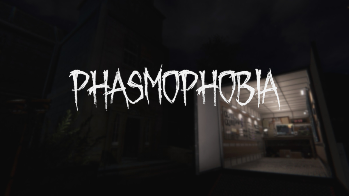 Phasmophobia logo with the open back of the lorry in the background.