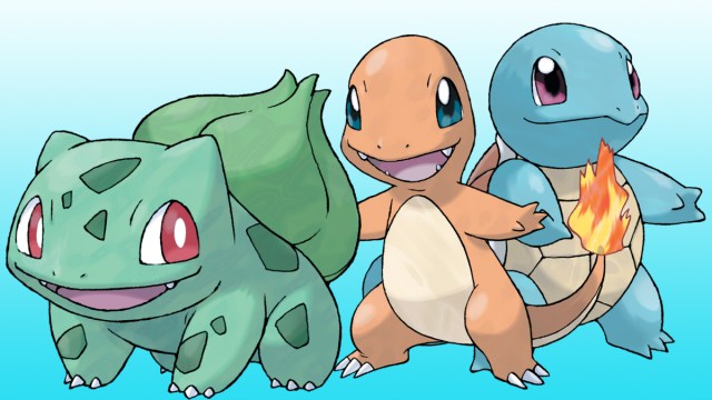 Bulbasaur, Charmander, and Squirtle - the Gen 1 Starter Pokemon from Red, Blue, and Yellow