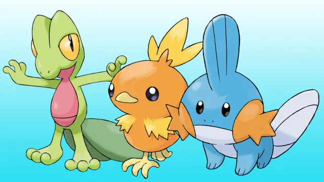 Treecko, Torchic, Mudkip from Pokemon Ruby, Sapphire, and Emerald in Generation 4 