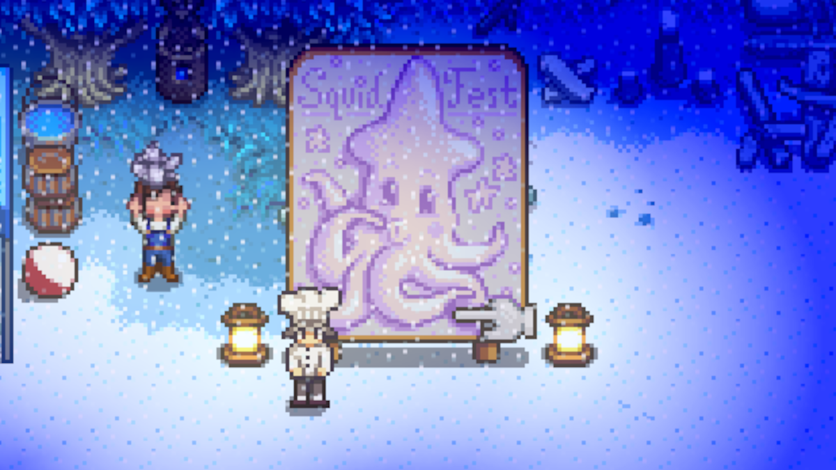 The SquidFest sign in Stardew Valley