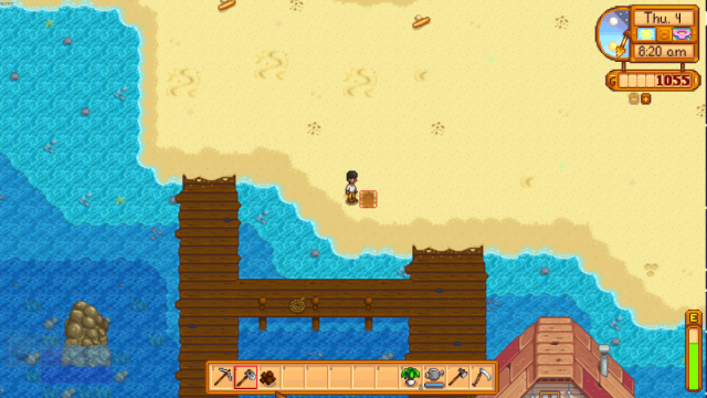 The beach in Stardew Valley, where you can mine a lot of Clay fast for building things