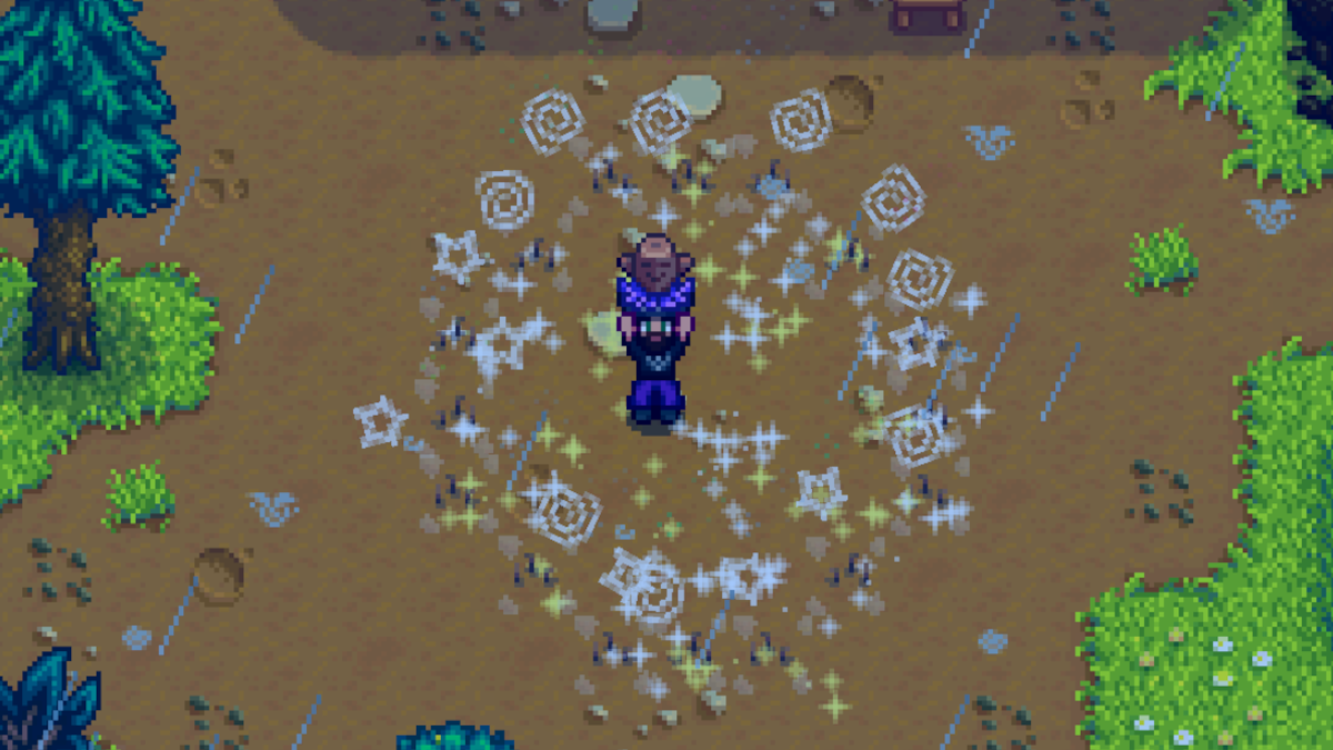 A Treasure Totem mid-use in Stardew Valley