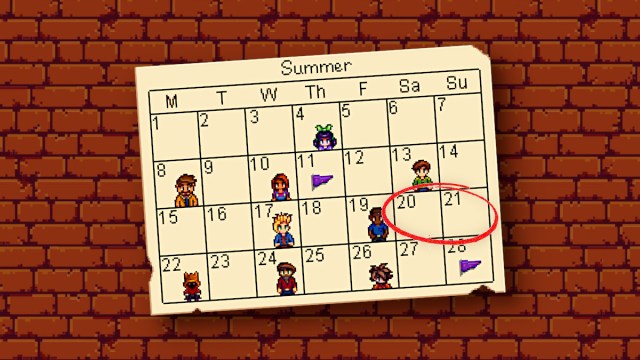 Calendar showing the dates of the Trout Derby in Stardew Valley