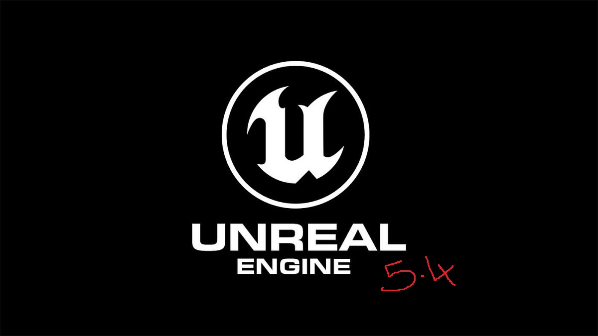 The Unreal Engine logo on a black background with the number 5.4 crudely written in red to one side.