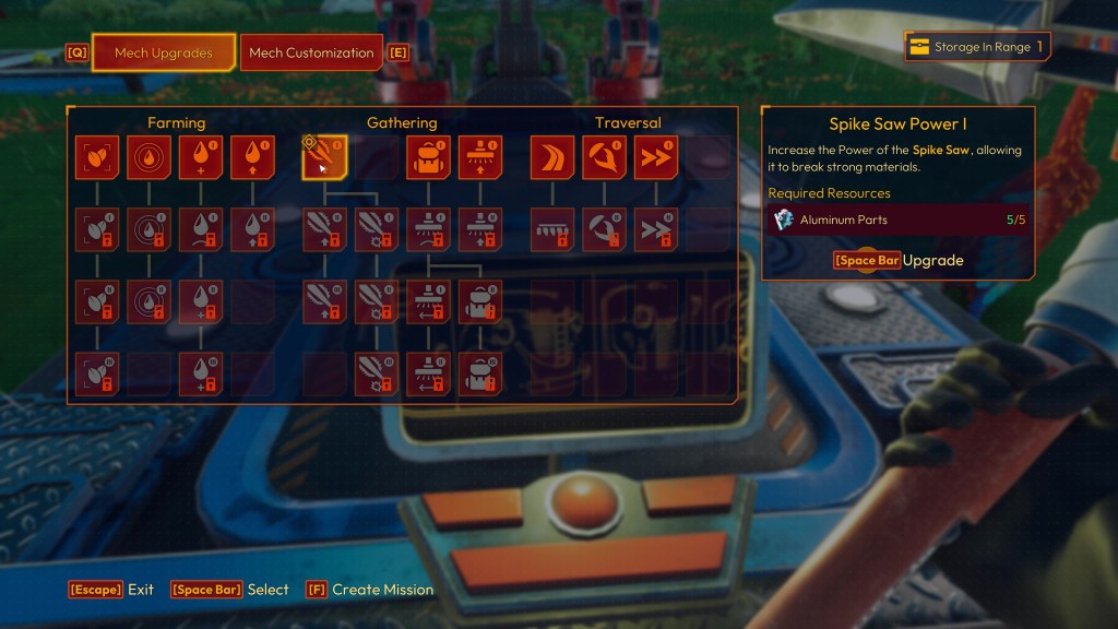 The upgraded Spike Saw Upgrade material, Spike Saw Power I