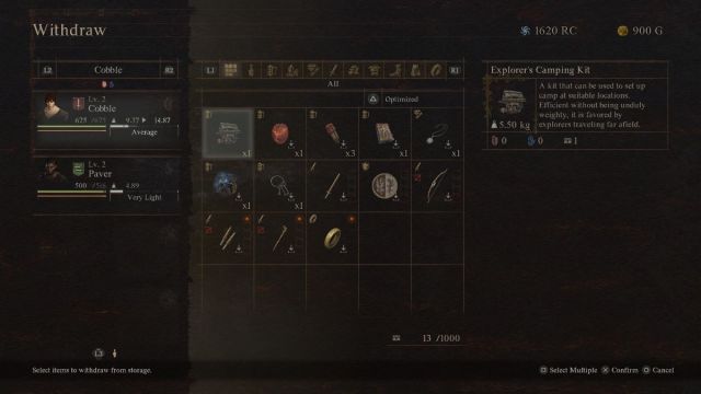 withdraw items from inn in dragons dogma 2