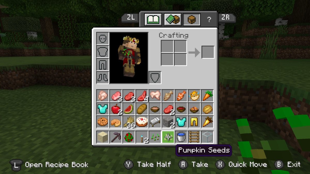 The Minecraft UI with a player sorting items to tame a parrot