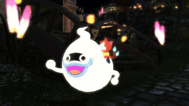 The Whisper-A-Go-Go mount in FFXIV, available during the Yo-kai Watch event. The collaboration features Jibanyan, the orange cat