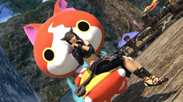 The Yokai Watch x FFXIV collaboration event, featuring the Jibanyan couch mount