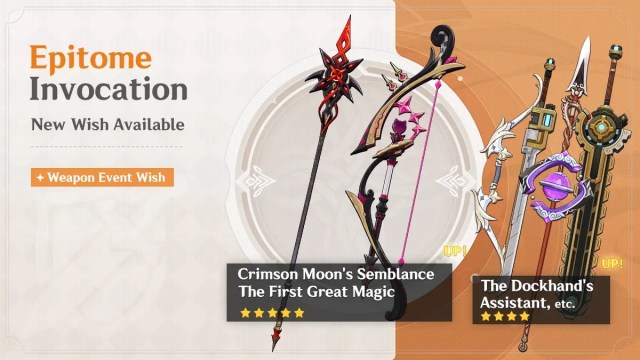 Genshin Impact banner featuring Crimson Moon's Semblance and The First Great Magic