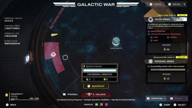 Helldivers 2 Major Orders and war progress the galactic war map