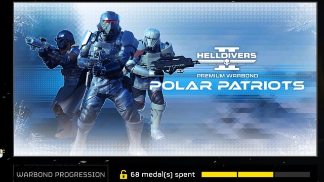 An in-game banner for Helldivers 2's Polar Patriots Warbond/season pass.