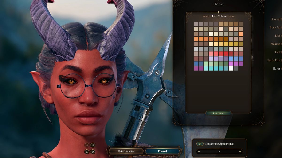 Glasses on a character from Baldur's Gate 3, showcasing the Trips' Accessories Mod for BG3.