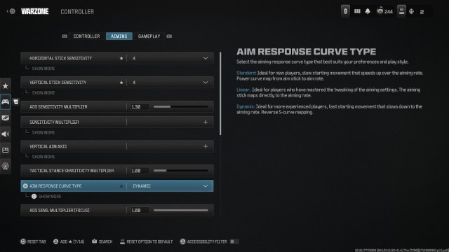 Aim response curve types in MW3 and Warzone