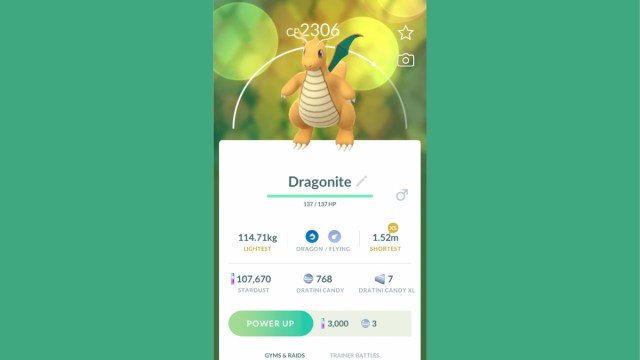 Dragonite capture in Pokemon Go