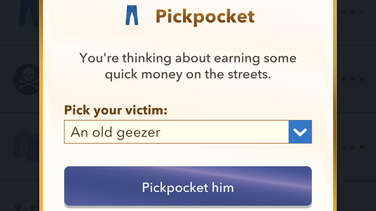BitLife pickpocket for Guilty Grandpa challenge
