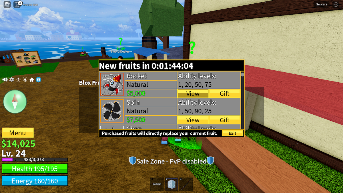 Rocket and Spin fruits in Blox Fruits
