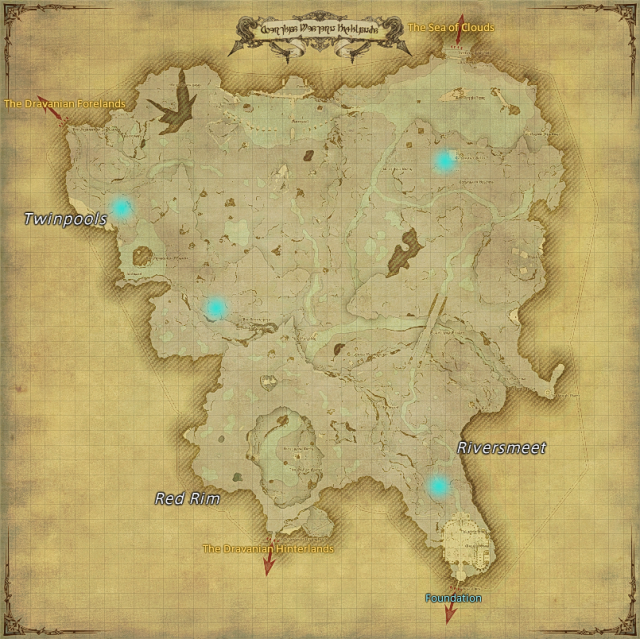 Map of field Aether Currents in Coerthas Western Highlands in Final Fantasy XIV