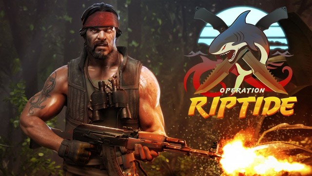 A CS character firing a gun beside the Operation Riptide logo