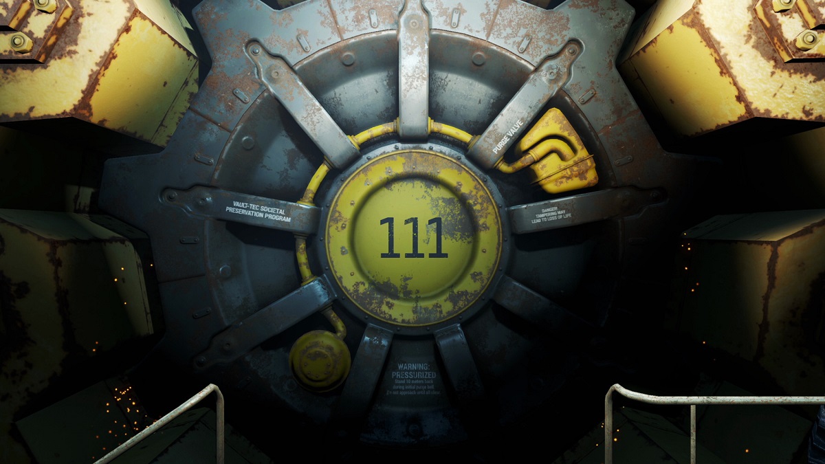 Fallout 4: the opening to Vault 111, showing it as closed.