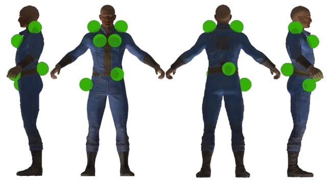 Fallout 4 player character covered in green circles