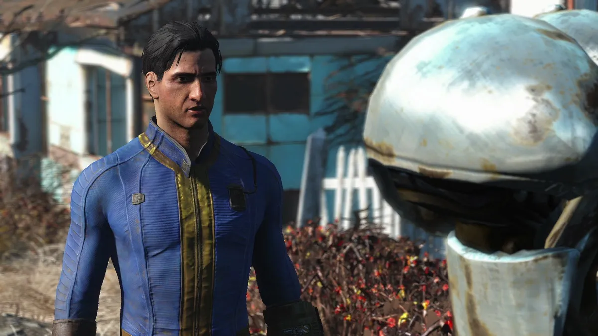 Fallout 4: the male version of the Sole Survivor talking to Codsworth.