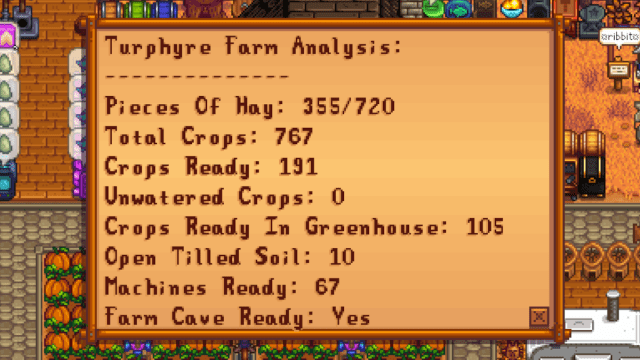 Farm analysis using the Farm Computer in Stardew Valley