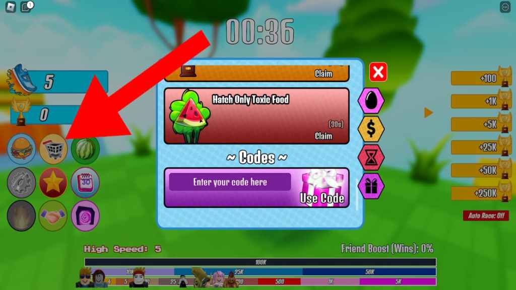 How to redeem codes in Fat Race Clicker.