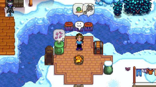 The fishing area of my farm in Stardew Valley