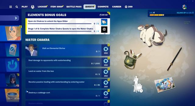 Fortnite's Water Chakra challenges, including the Chi rewards
