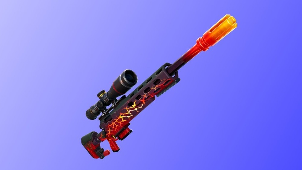 Fortnite's Dragons Breath sniper rifle against a purple background. 