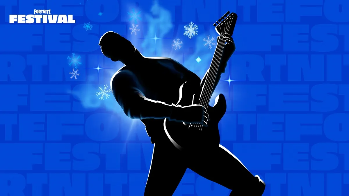 Fortnite Festival emote character playing guitar