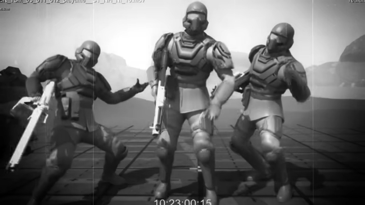 Helldivers 2 soldiers rapping in black and white footage