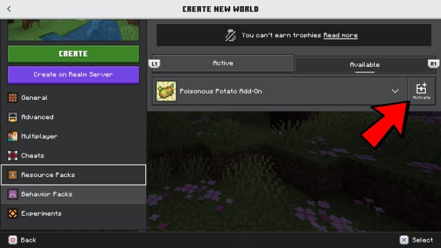 Activating Poisonous Potato update in Minecraft