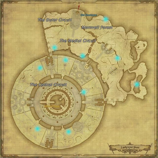 Map of field Aether Currents in Labyrinthos in Final Fantasy XIV
