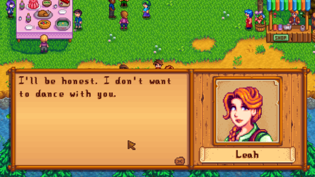 Rejected by Leah at the Flower Dance in Stardew Valley