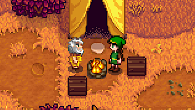 Linus outside his tent in Stardew Valley