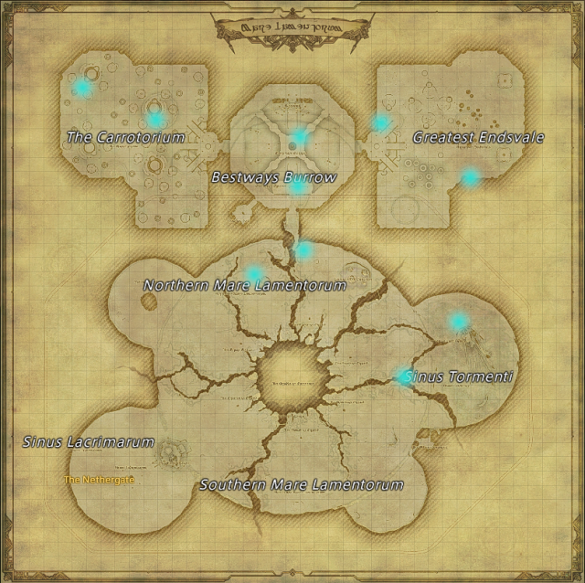Map of field Aether Currents in Mare Lamentorum in Final Fantasy XIV