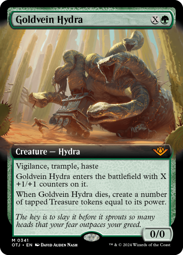 The Goldvein Hydra card from Magic: The Gathering's Outlaws of Thunder Junction set.