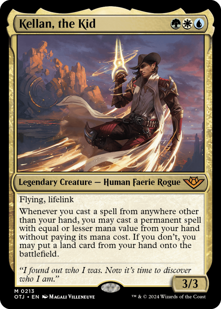 The Kellan, the Kid card from Magic the Gathering's Outlaws of Thunder Junction set.